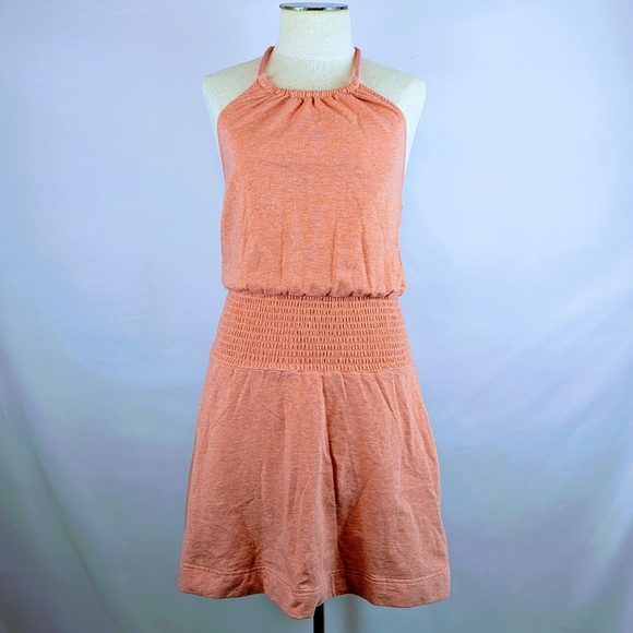 Sundays Anthropologie Ember Mini Dress Halter Neckline Smocked Waist Coral S NWT - Picture 3 of 15